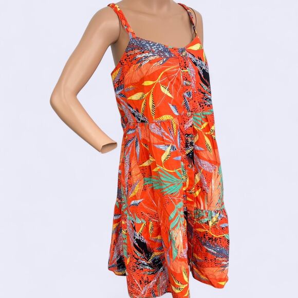 Orange Print Dress Beach Lunch Lounge Cotton Linen Rayon XL - Picture 6 of 8